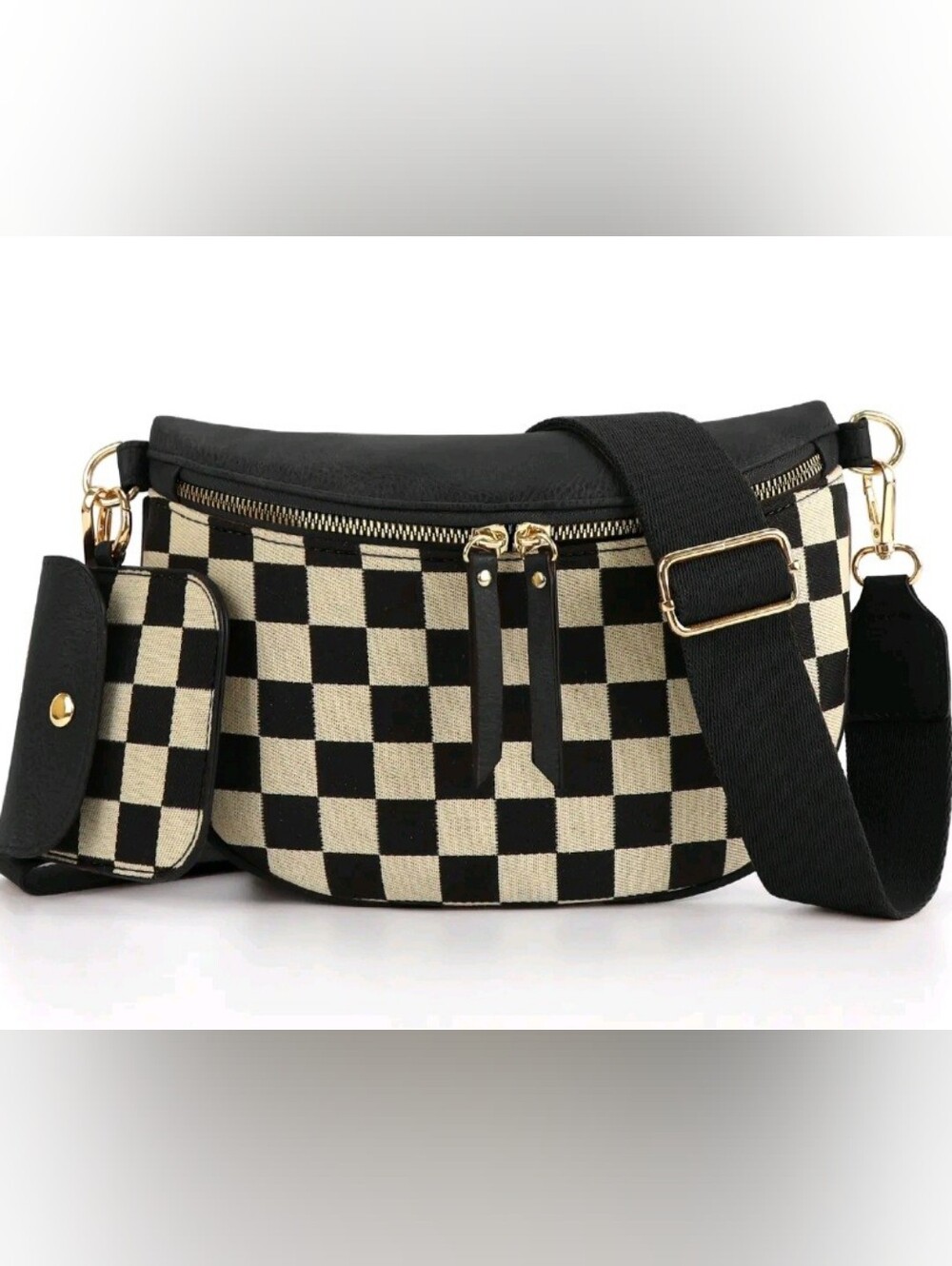 Checkerboard Canvas Belt Bag - Black & Cream